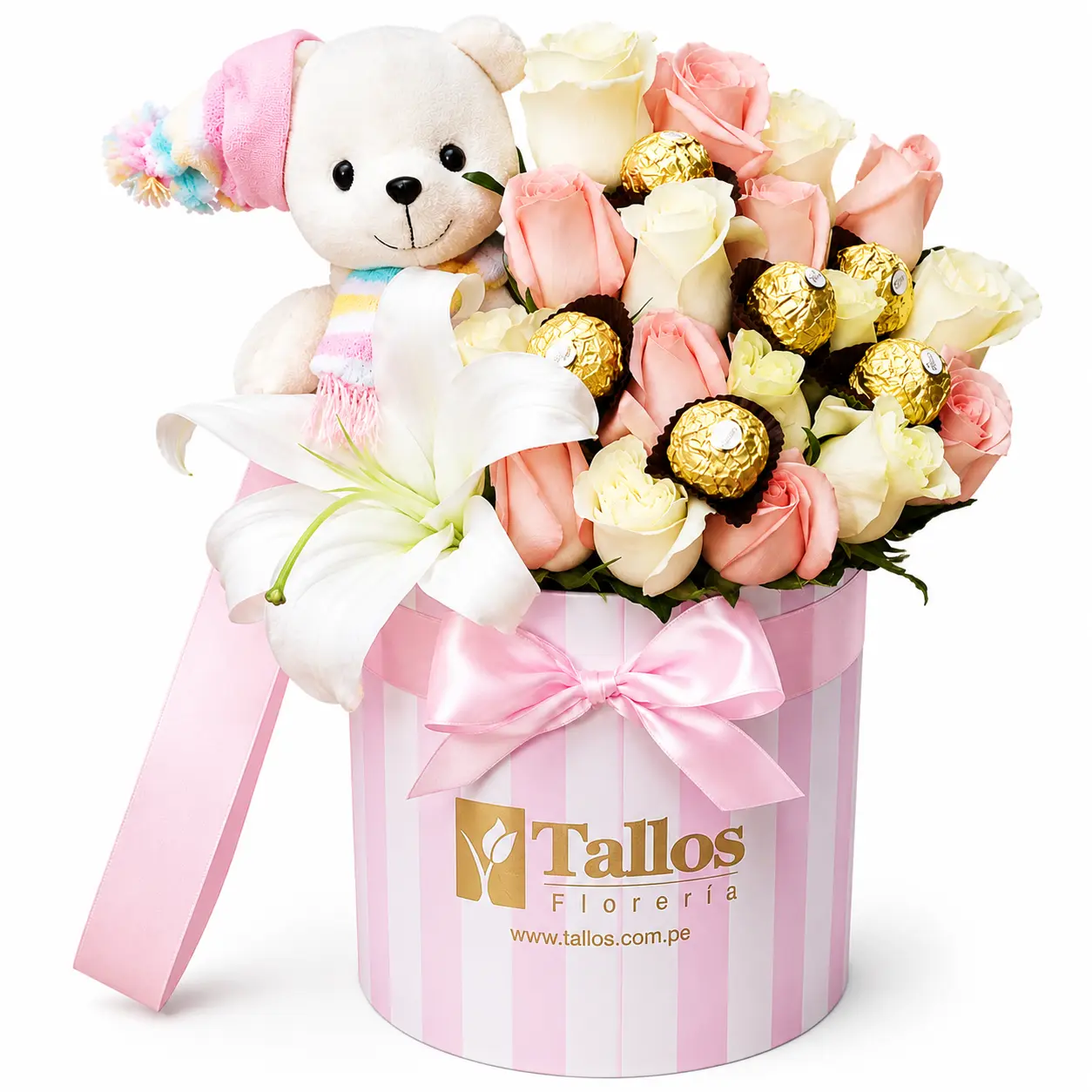 box osita de rosas con chocolates para regalo romántico delivery de flores en Lima